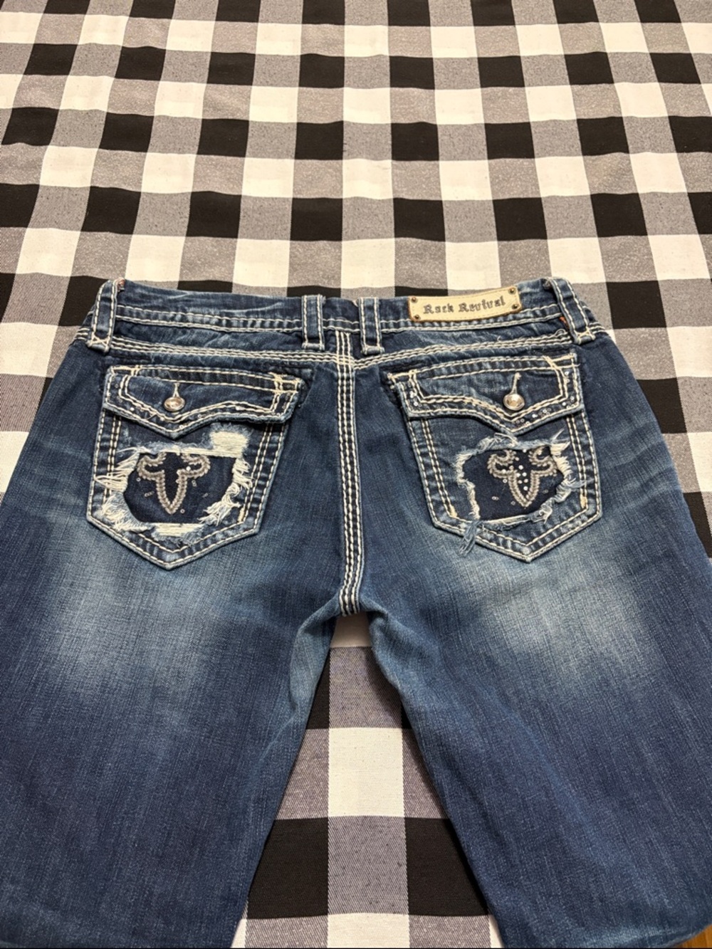 Rock Revival Kai Bootcut Jeans Womens 32 x 31 Stretch Embellished Flap Pocket